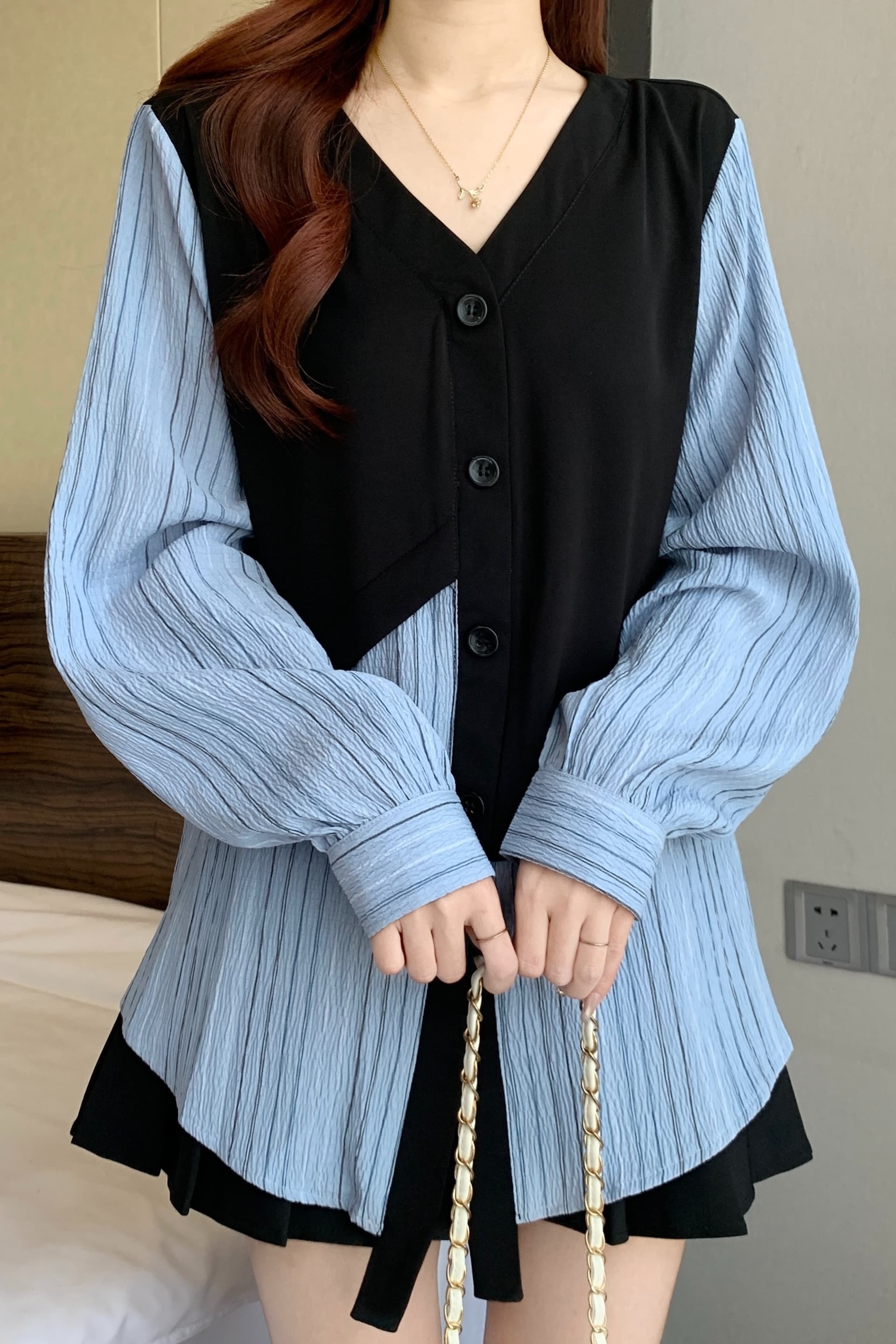 2026 년 가을 새로운 불규칙 페이크 레이어드 셔츠 다용도 슬림해 보이는 지방 mm 맨위 여성 오픈 가디건 이미지 7