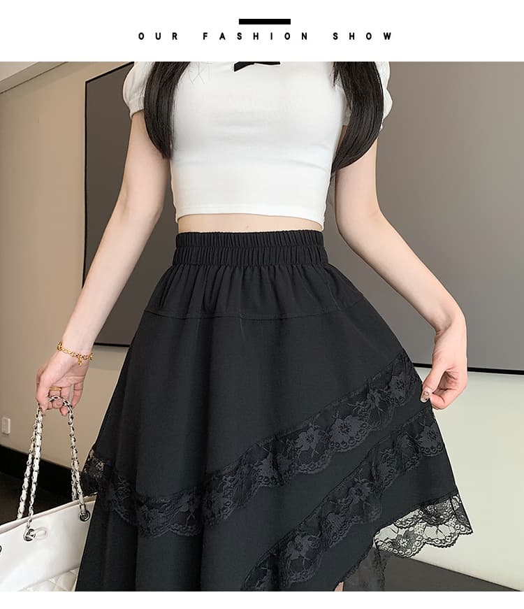 실사 패션 불규칙 레이스 레이스 반신 스커트 여성 봄 여름 프랑스식 디자인 센스 허리밴드 트임 중간 길이 스커트 상세 이미지 31