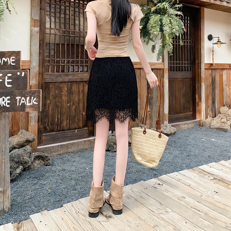 실사 2026 여름 새로운 월말 단어 열린 레이스 무거운 작업 노력 없음 패션 품격 레트로 미니 스커트 여성 상세 이미지 11
