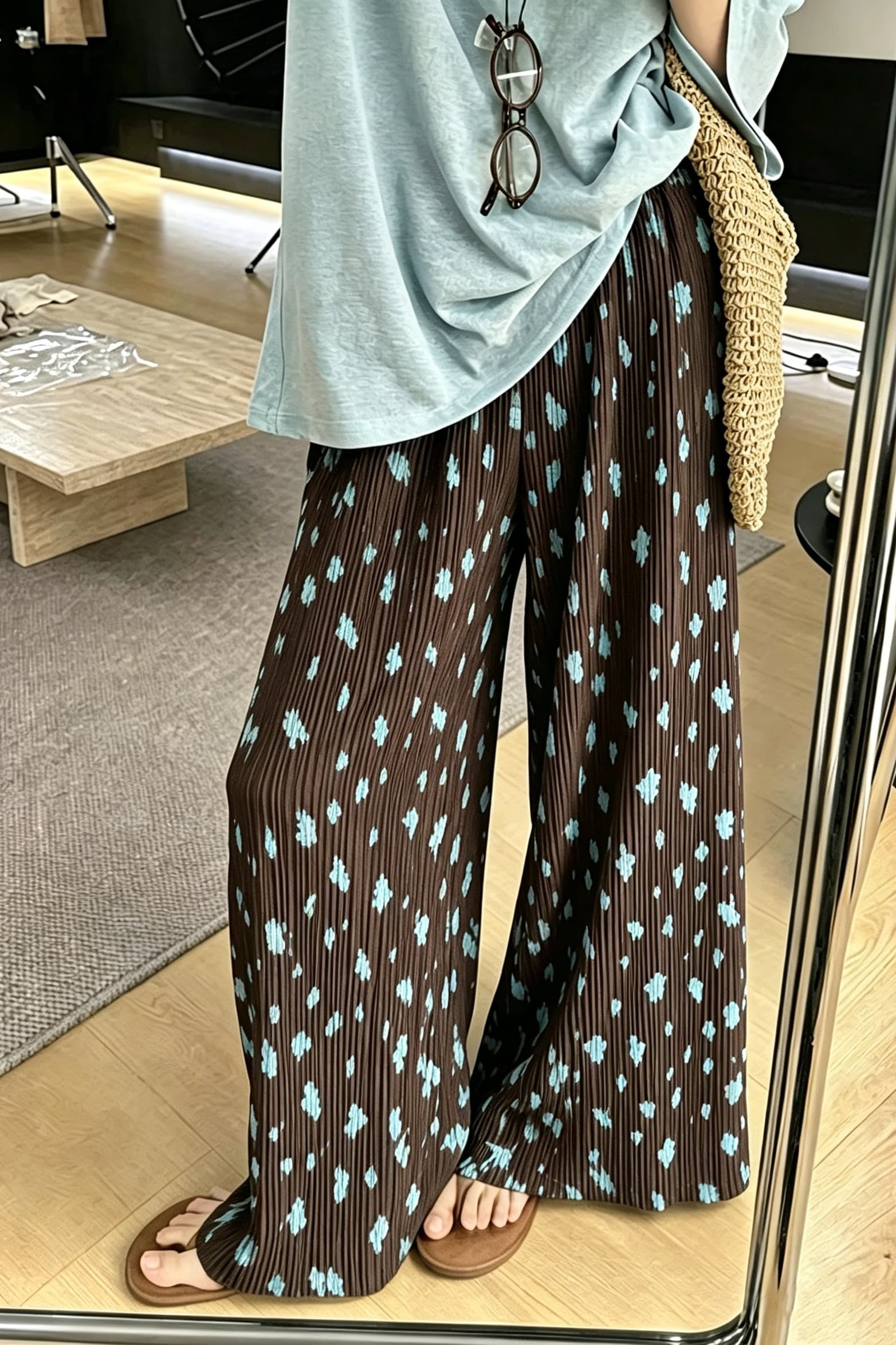 실사 플리츠 와이드 레깅스 바지 2026 여름 한국 스타일 하이웨이스트 슬림해 보이는 도루 센스 작은 청신 다용도 캐주얼 긴 바지 이미지 7