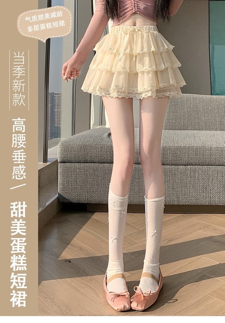 실사 발레 바람 레이스 케이크 드레스 여성 봄 여름 하이웨이스트 노출 방지 한 마디 미니 스커트 달콤한 자매 바람 퍼프 반신 스커트 상세 이미지 1