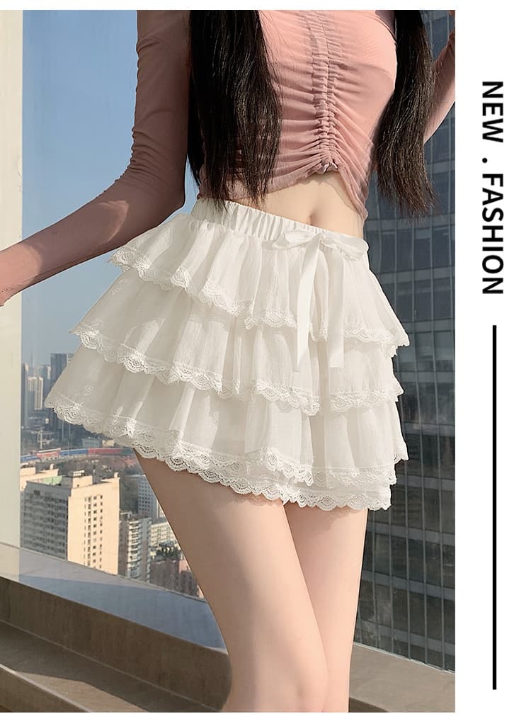 실사 발레 바람 레이스 케이크 드레스 여성 봄 여름 하이웨이스트 노출 방지 한 마디 미니 스커트 달콤한 자매 바람 퍼프 반신 스커트 상세 이미지 39