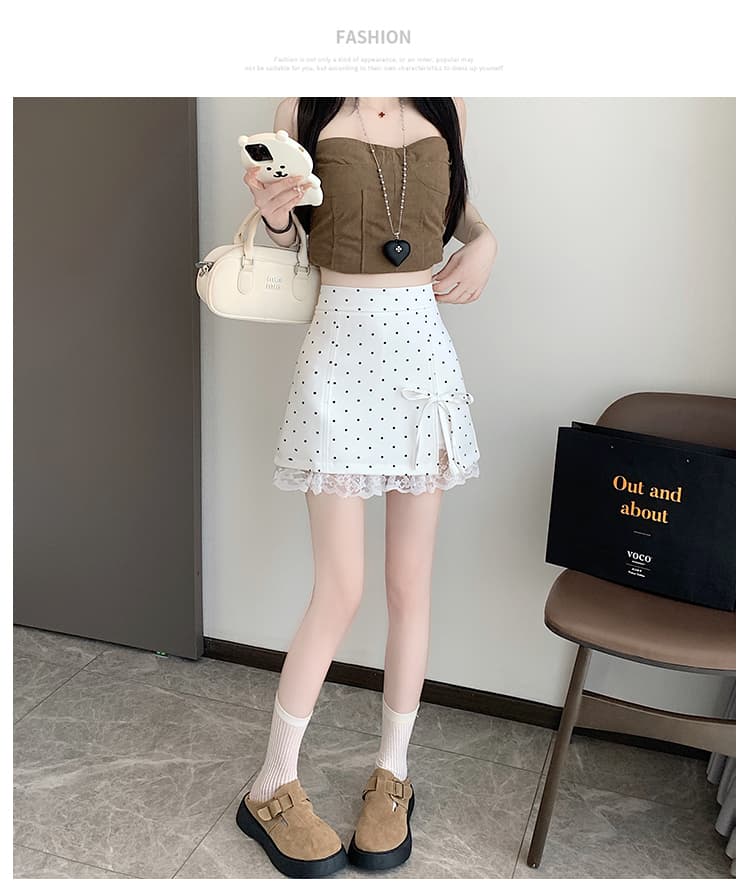 실사 달콤한 매운맛 바람 도트 무늬 레이스 조각 한 마디 미니 스커트 여성 봄 여름 하이웨이스트 슬림해 보이는 노출 방지 반신 스커트 바지 상세 이미지 32