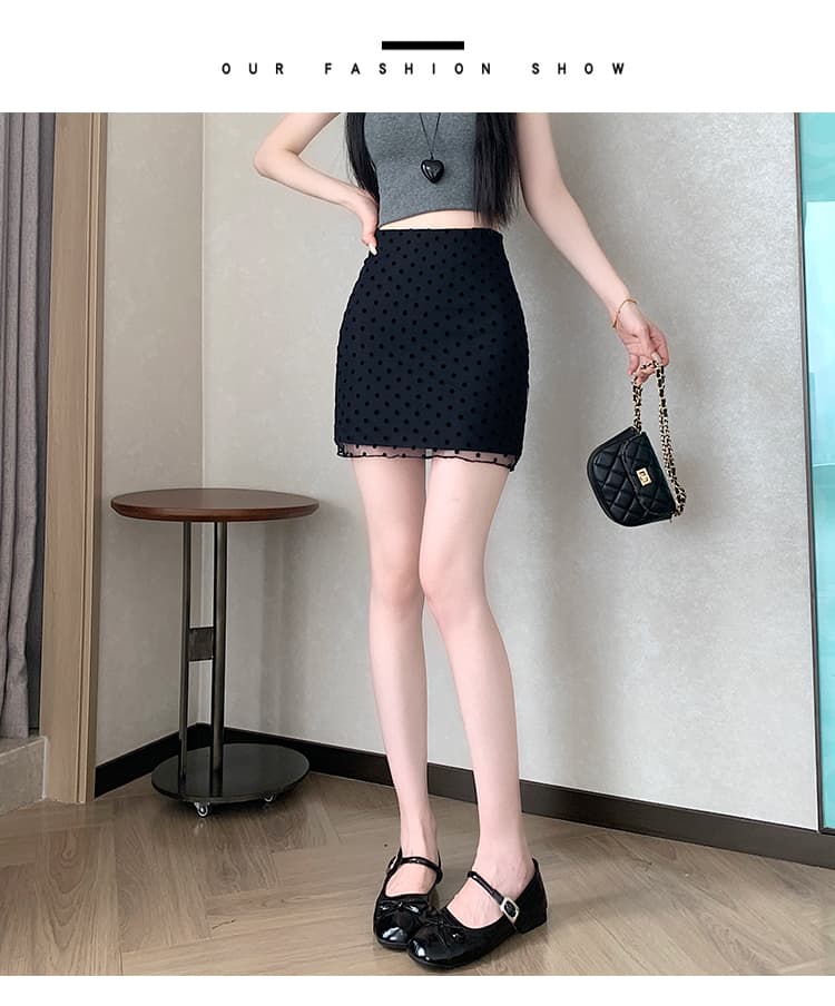 실사 망사 패치워크 정장 도트 무늬 반신 스커트 여성 여름 하이웨이스트 슬림해 보이는 노출 방지 한 마디 타이트 스커트 미니 스커트 상세 이미지 18