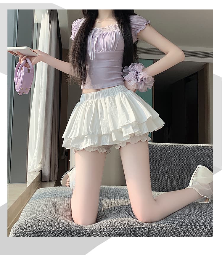 실사 한 부서 달콤함 이중층 플리츠 미니 스커트 여성 하이웨이스트 한 마디 퍼프 스커트 슬림해 보이는 다용도 케이크 반신 스커트 상세 이미지 18