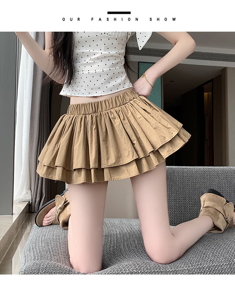 실사 한 부서 달콤함 이중층 플리츠 미니 스커트 여성 하이웨이스트 한 마디 퍼프 스커트 슬림해 보이는 다용도 케이크 반신 스커트 상세 이미지 43