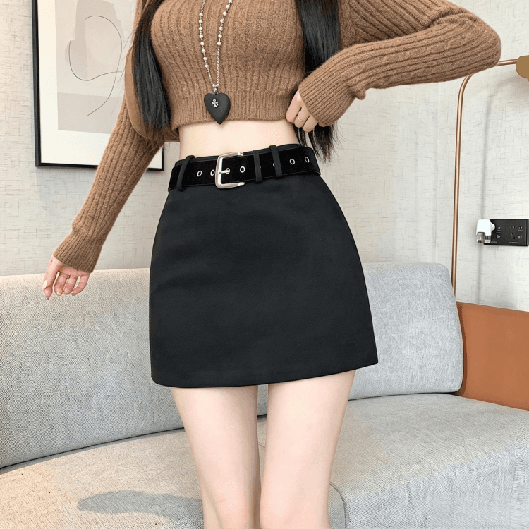 실사 가을 겨울 새로운 레트로 품격 스웨이드 원단 반신 스커트 여성 하이웨이스트 몸매 가꾸기 한 마디 슬림해 보이는 타이트 스커트 미니 스커트 상세 이미지 6