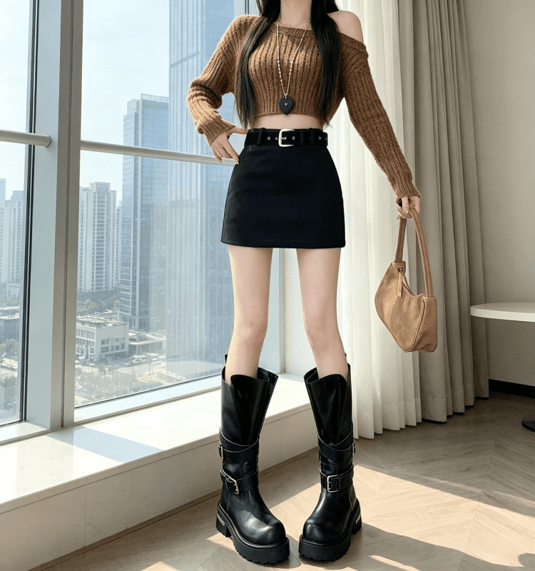 실사 가을 겨울 새로운 레트로 품격 스웨이드 원단 반신 스커트 여성 하이웨이스트 몸매 가꾸기 한 마디 슬림해 보이는 타이트 스커트 미니 스커트 상세 이미지 9