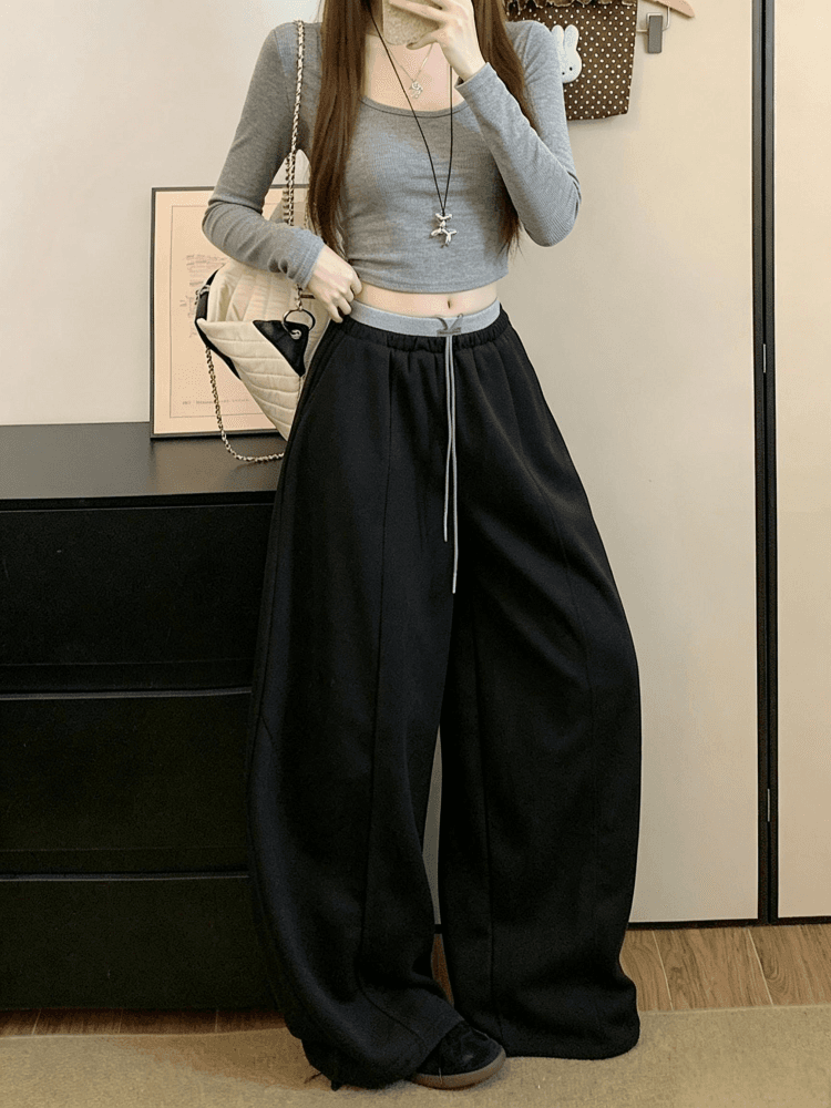 실사 밝은 회색 색상 한 부서 도루 센스 모통이 칼 바지 여성 가을 새로운 하이웨이스트 슬림해 보이는 와이드 레그 팬츠 스트레이트 운동 바지 상세 이미지 33