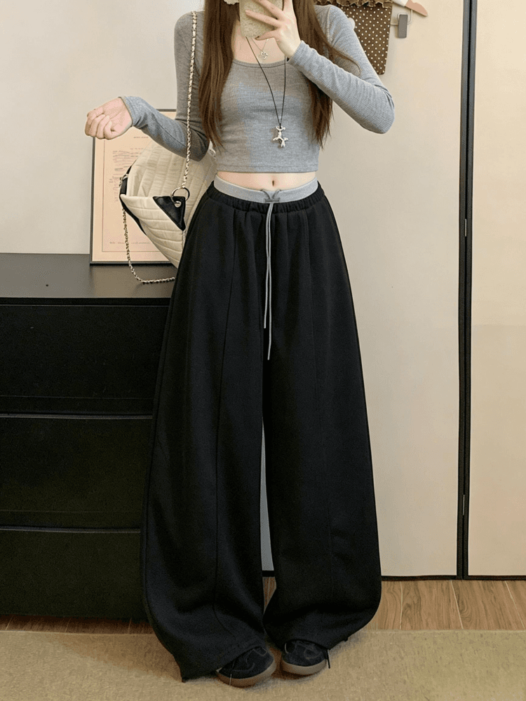 실사 밝은 회색 색상 한 부서 도루 센스 모통이 칼 바지 여성 가을 새로운 하이웨이스트 슬림해 보이는 와이드 레그 팬츠 스트레이트 운동 바지 상세 이미지 34