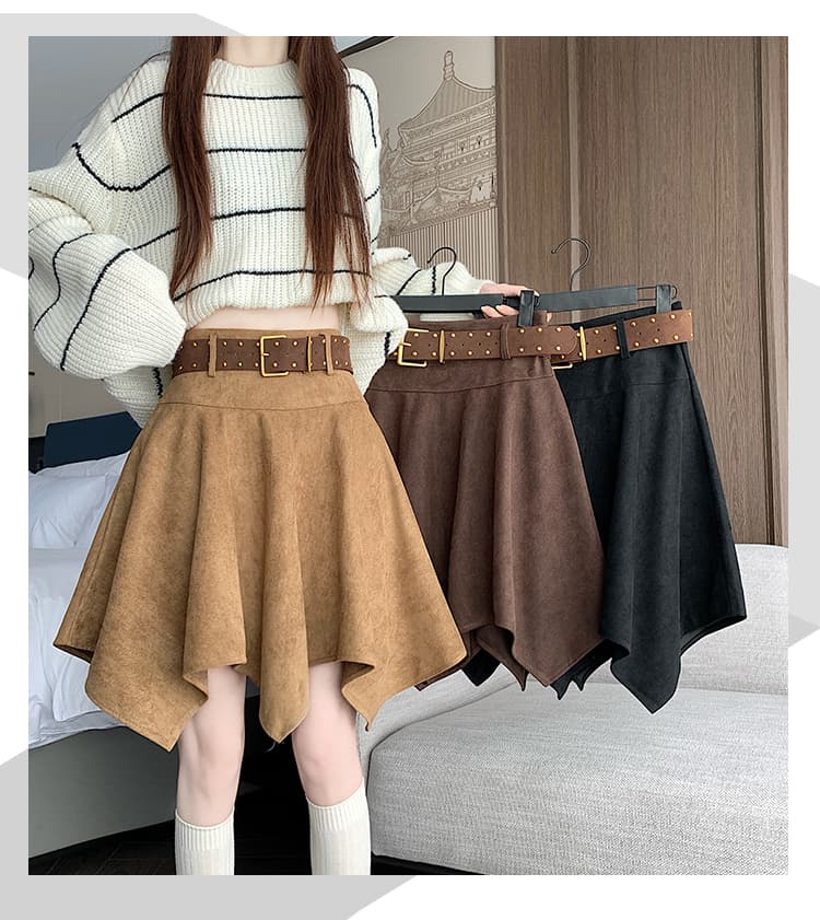 실사 스웨이드 원단 불규칙 반신 미니 스커트 여성 가을 겨울 하이웨이스트 큰 진자 한 마디 우산 치마 표지 넓적 다리 슬림해 보이는 반신 스커트 상세 이미지 19