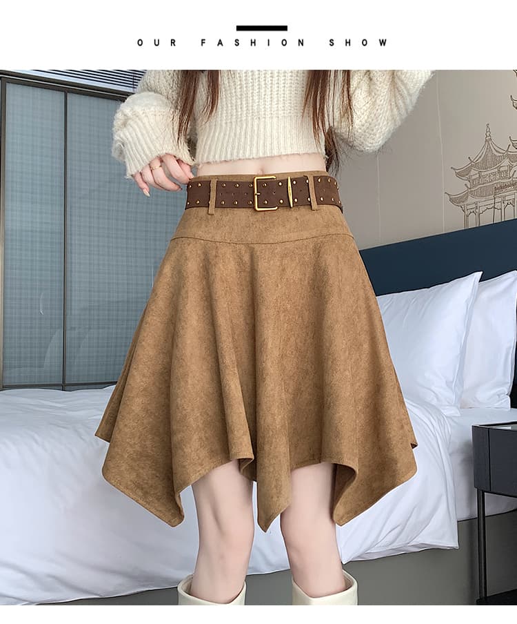 실사 스웨이드 원단 불규칙 반신 미니 스커트 여성 가을 겨울 하이웨이스트 큰 진자 한 마디 우산 치마 표지 넓적 다리 슬림해 보이는 반신 스커트 상세 이미지 22