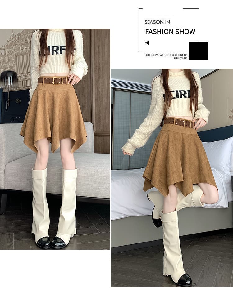 실사 스웨이드 원단 불규칙 반신 미니 스커트 여성 가을 겨울 하이웨이스트 큰 진자 한 마디 우산 치마 표지 넓적 다리 슬림해 보이는 반신 스커트 상세 이미지 23