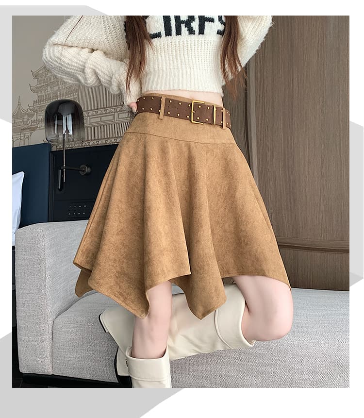실사 스웨이드 원단 불규칙 반신 미니 스커트 여성 가을 겨울 하이웨이스트 큰 진자 한 마디 우산 치마 표지 넓적 다리 슬림해 보이는 반신 스커트 상세 이미지 26