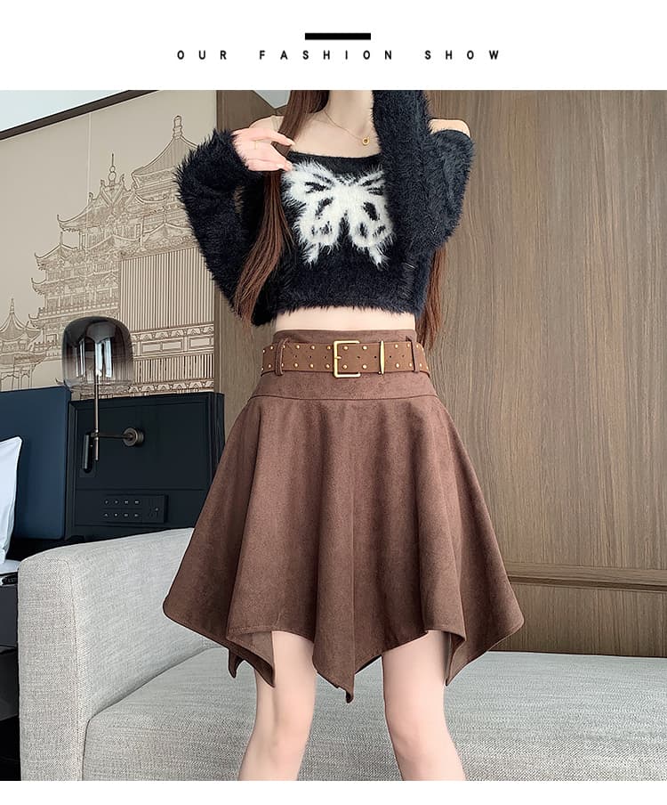 실사 스웨이드 원단 불규칙 반신 미니 스커트 여성 가을 겨울 하이웨이스트 큰 진자 한 마디 우산 치마 표지 넓적 다리 슬림해 보이는 반신 스커트 상세 이미지 39
