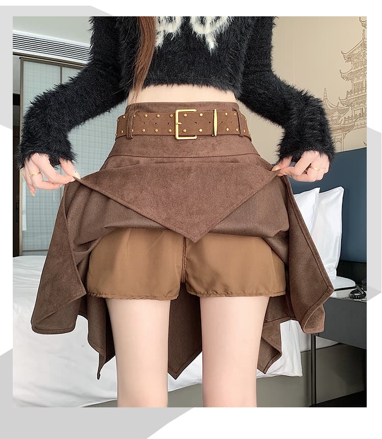 실사 스웨이드 원단 불규칙 반신 미니 스커트 여성 가을 겨울 하이웨이스트 큰 진자 한 마디 우산 치마 표지 넓적 다리 슬림해 보이는 반신 스커트 상세 이미지 41