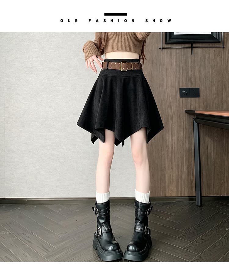 실사 스웨이드 원단 불규칙 반신 미니 스커트 여성 가을 겨울 하이웨이스트 큰 진자 한 마디 우산 치마 표지 넓적 다리 슬림해 보이는 반신 스커트 상세 이미지 43