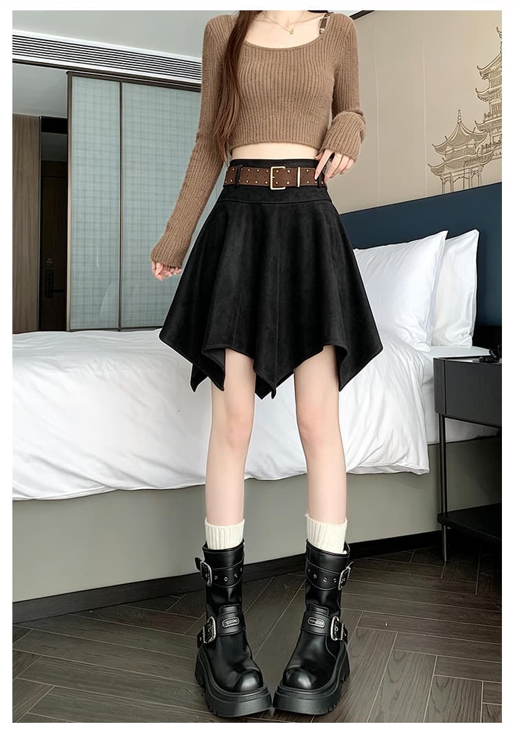 실사 스웨이드 원단 불규칙 반신 미니 스커트 여성 가을 겨울 하이웨이스트 큰 진자 한 마디 우산 치마 표지 넓적 다리 슬림해 보이는 반신 스커트 상세 이미지 45