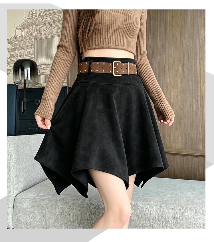 실사 스웨이드 원단 불규칙 반신 미니 스커트 여성 가을 겨울 하이웨이스트 큰 진자 한 마디 우산 치마 표지 넓적 다리 슬림해 보이는 반신 스커트 상세 이미지 46