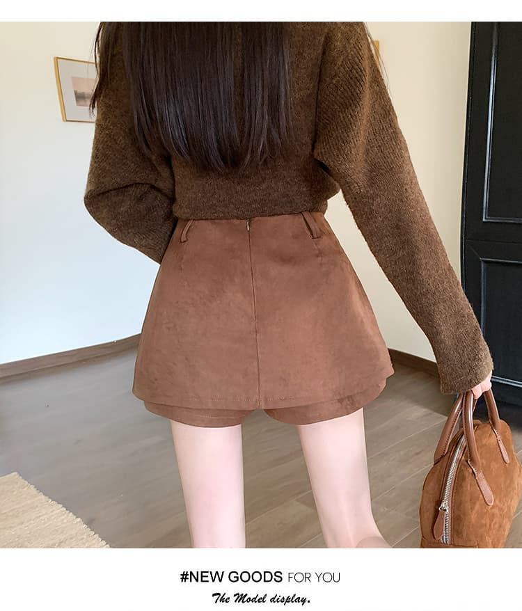 실사 레트로 스웨이드 원단 치마바지 여성 가을 겨울 새로운 하이웨이스트 페이크 레이어드 한 마디 노출 방지 슬림해 보이는 다용도 미니 스커트 상세 이미지 30