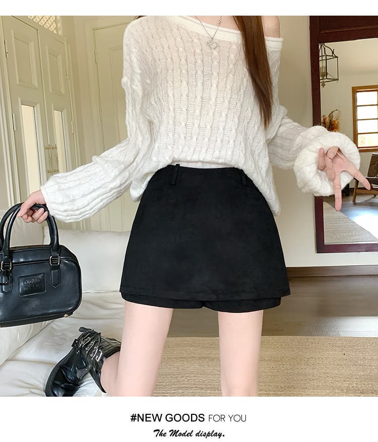 실사 레트로 스웨이드 원단 치마바지 여성 가을 겨울 새로운 하이웨이스트 페이크 레이어드 한 마디 노출 방지 슬림해 보이는 다용도 미니 스커트 상세 이미지 34