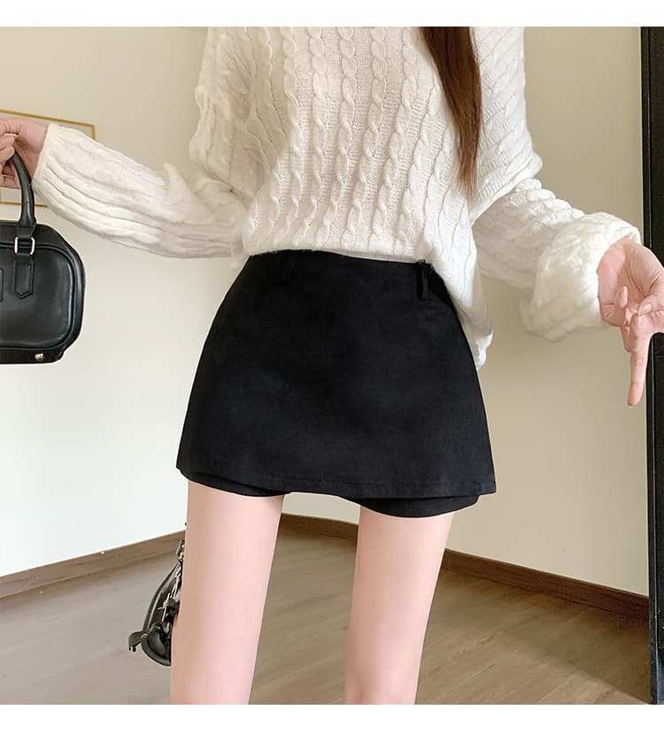 실사 레트로 스웨이드 원단 치마바지 여성 가을 겨울 새로운 하이웨이스트 페이크 레이어드 한 마디 노출 방지 슬림해 보이는 다용도 미니 스커트 상세 이미지 37