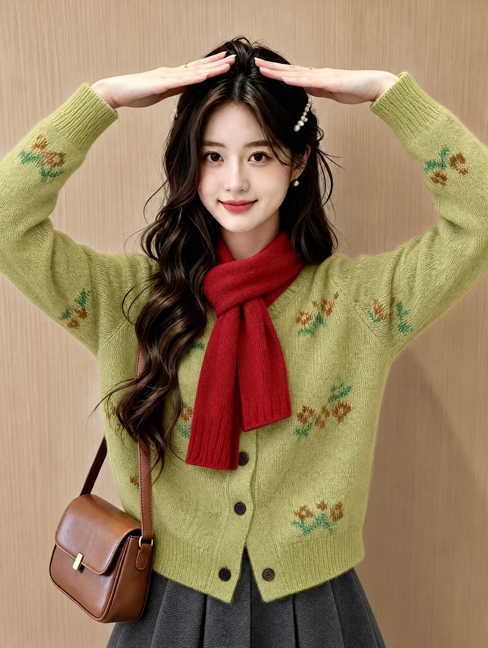 한 부서 레트로 꽃 자카드 니트 오픈 가디건 여성 가을 겨울 새로운 스웨터 코트 루즈핏 슬림해 보이는 다용도 맨위 상세 이미지 2