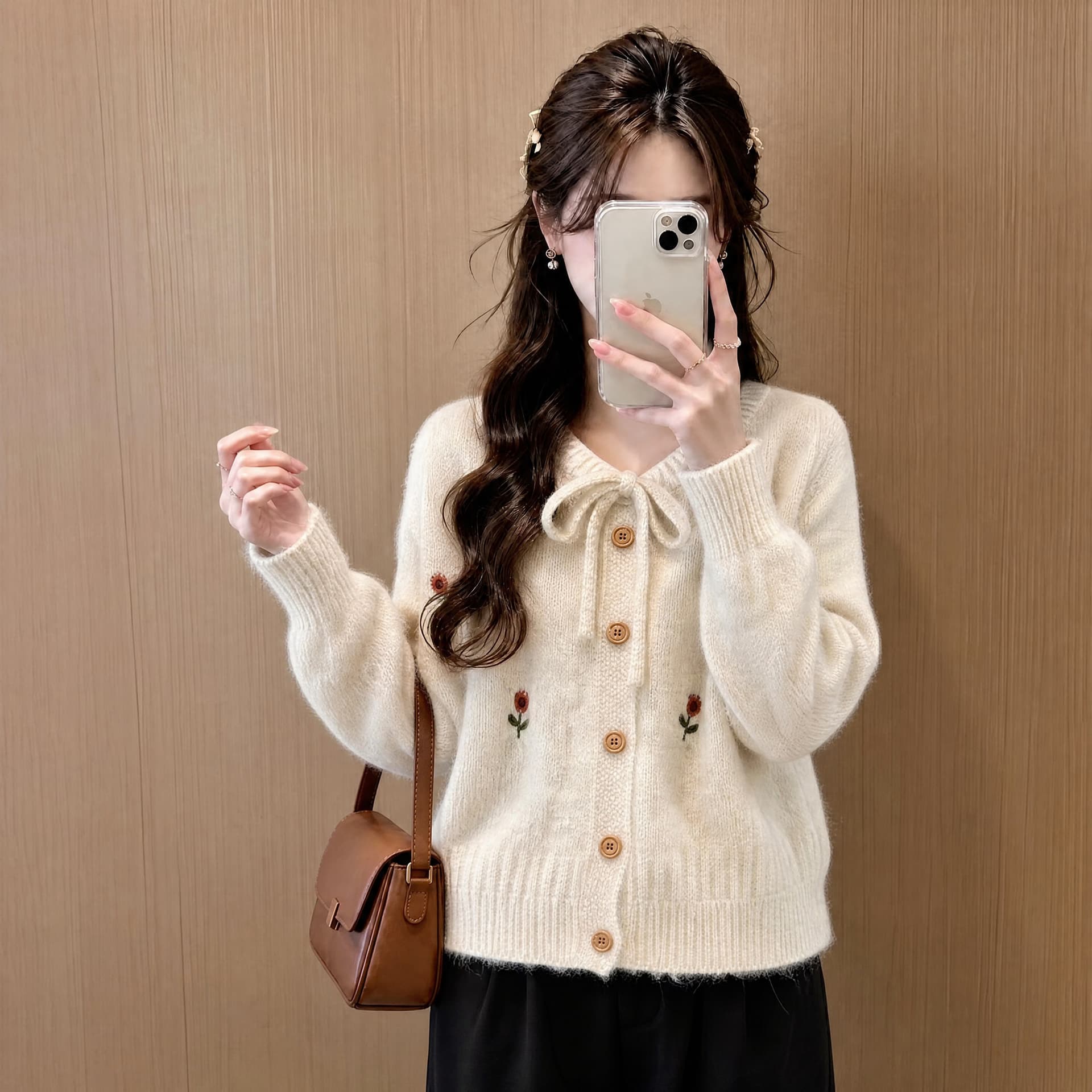 모헤어 부드러운 찹쌀 스웨터 오픈 가디건 여성 코트 조기 가을 한 부서 분위기 센스 자수 맨위 느긋한 바람 니트 스웨터 상세 이미지 2