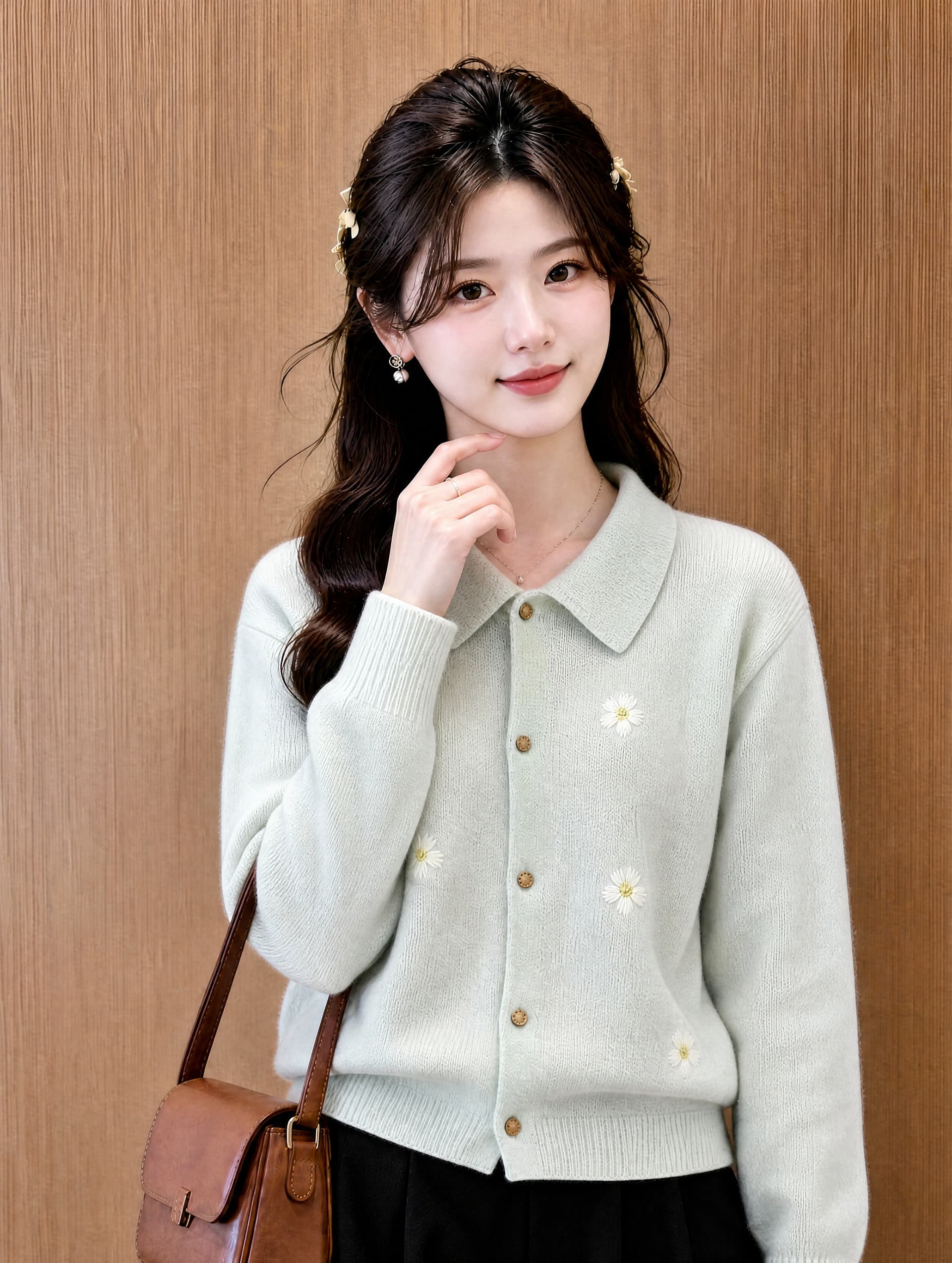 디자인 센스 자수 스웨터 여성 코트 가을 겨울 새로운 한 부서 착용 가져 가라. 니트 오픈 가디건 Chic 폴로 칼라 맨위 이미지 2