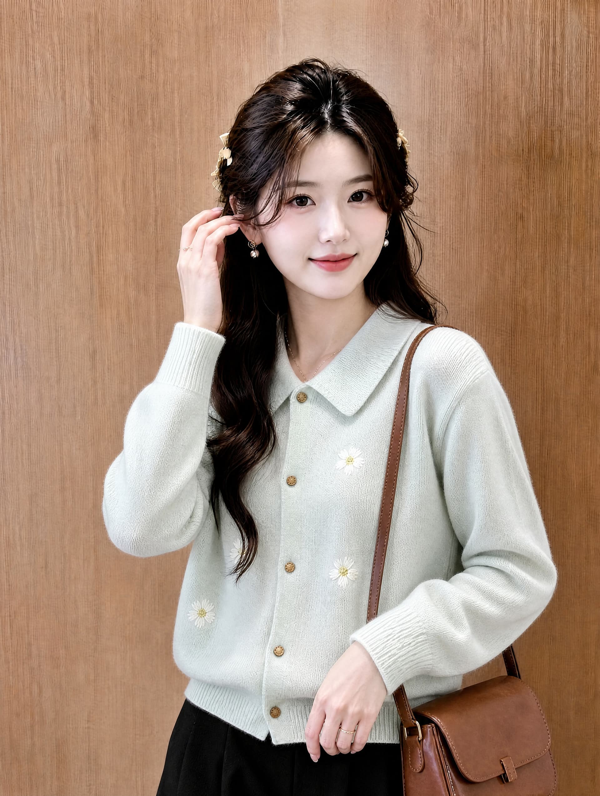 디자인 센스 자수 스웨터 여성 코트 가을 겨울 새로운 한 부서 착용 가져 가라. 니트 오픈 가디건 Chic 폴로 칼라 맨위 상세 이미지 4