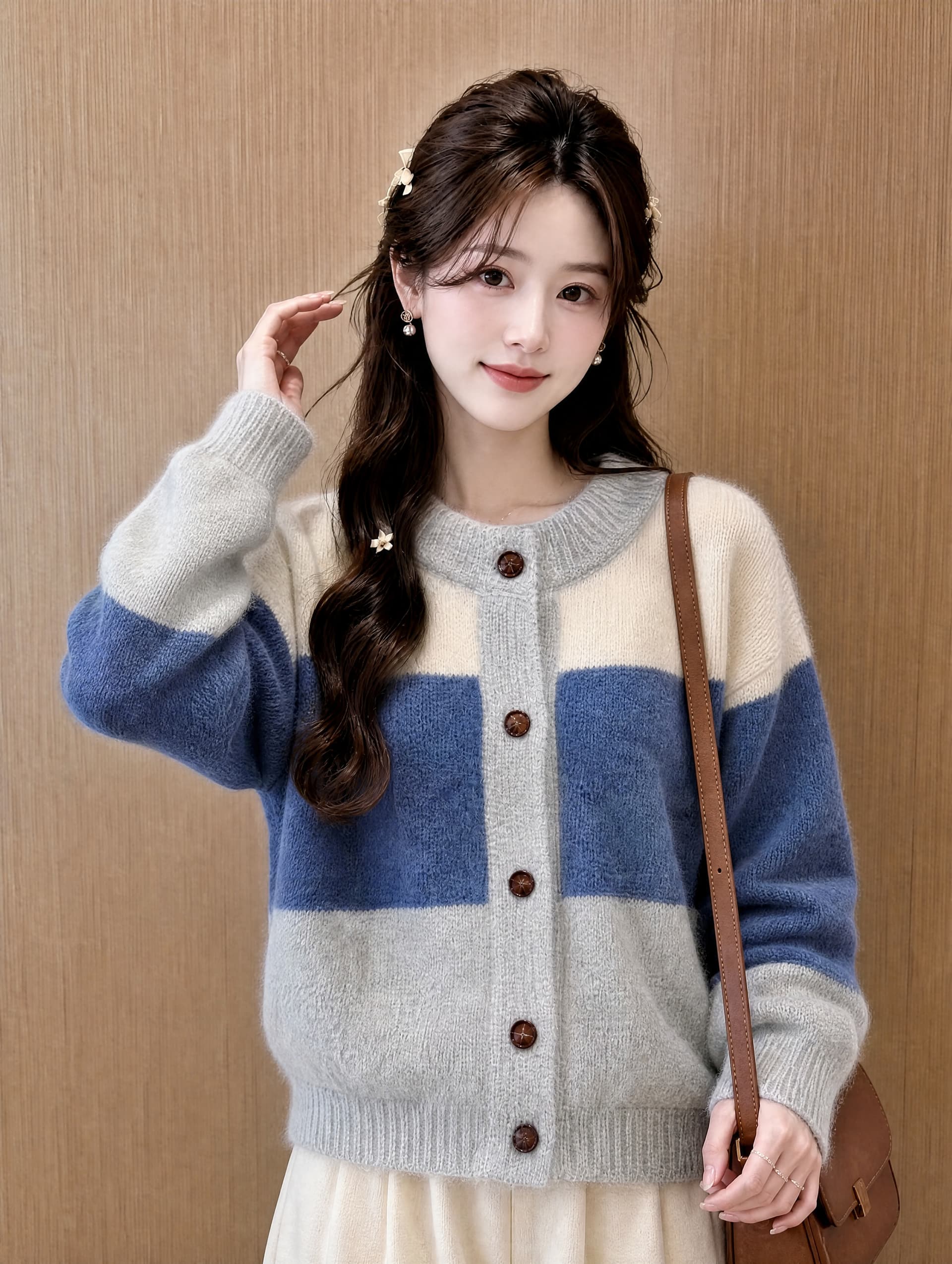 한 부서 배색 스트라이프 스웨터 코트 가을 겨울 새로운 레트로 느긋한 바람 디자인 센스 다용도 니트 오픈 가디건 맨위 이미지 3