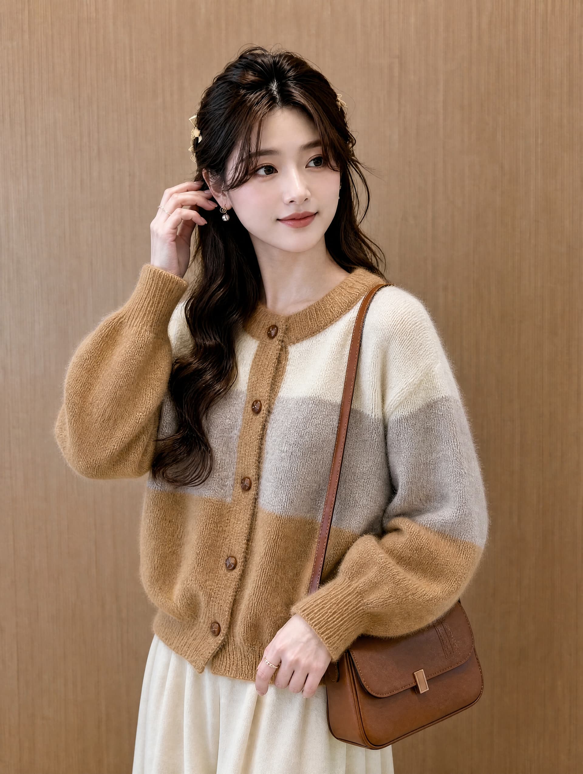 한 부서 배색 스트라이프 스웨터 코트 가을 겨울 새로운 레트로 느긋한 바람 디자인 센스 다용도 니트 오픈 가디건 맨위 상세 이미지 1