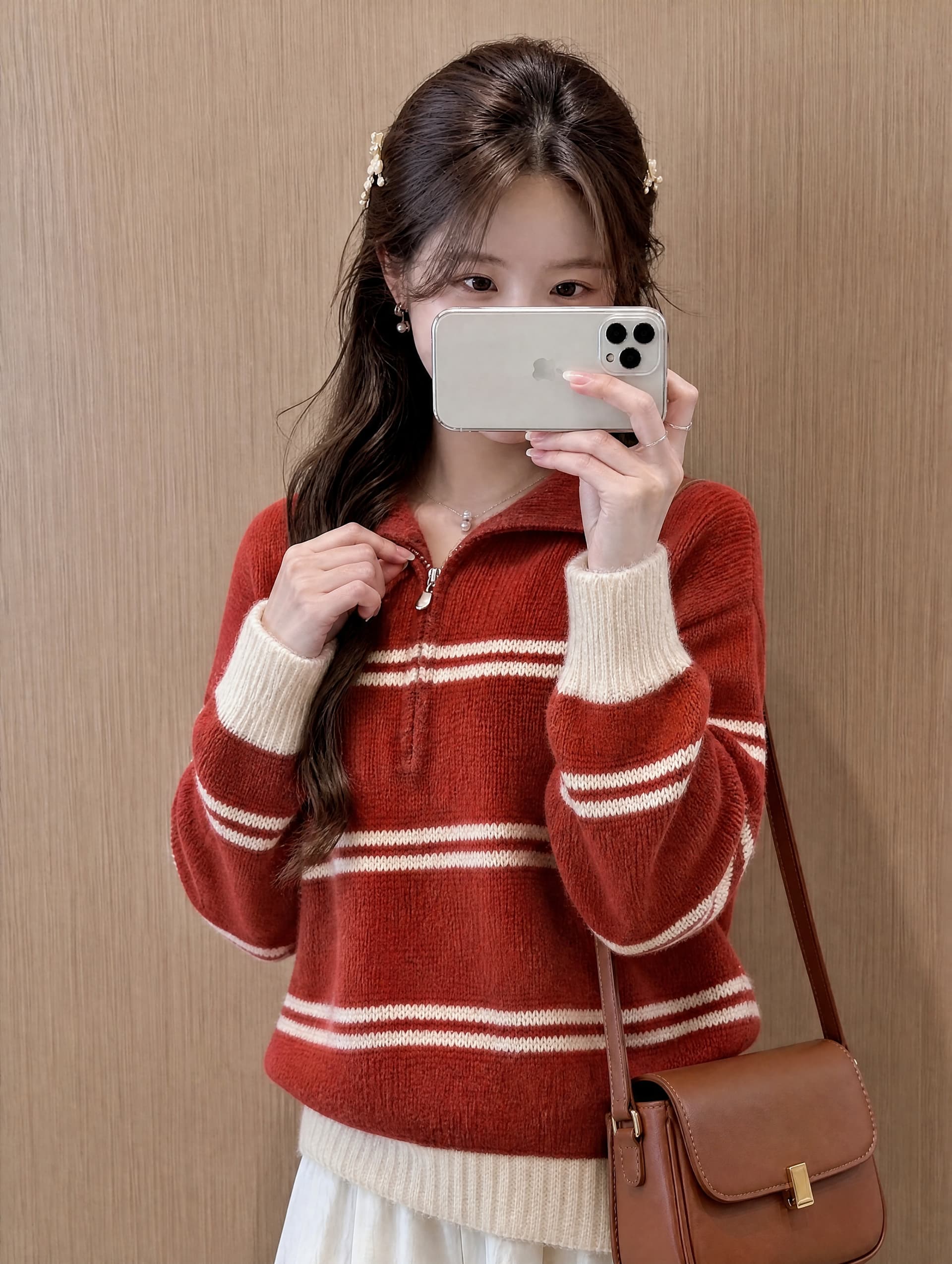 한 부서 POLO 칼라 스트라이프 풀오버 스웨터 여자 가을 겨울 루즈핏 폴로 칼라 하프 지퍼 부드러운 찹쌀 연령 감소 니트 스웨터 맨위 상세 이미지 2