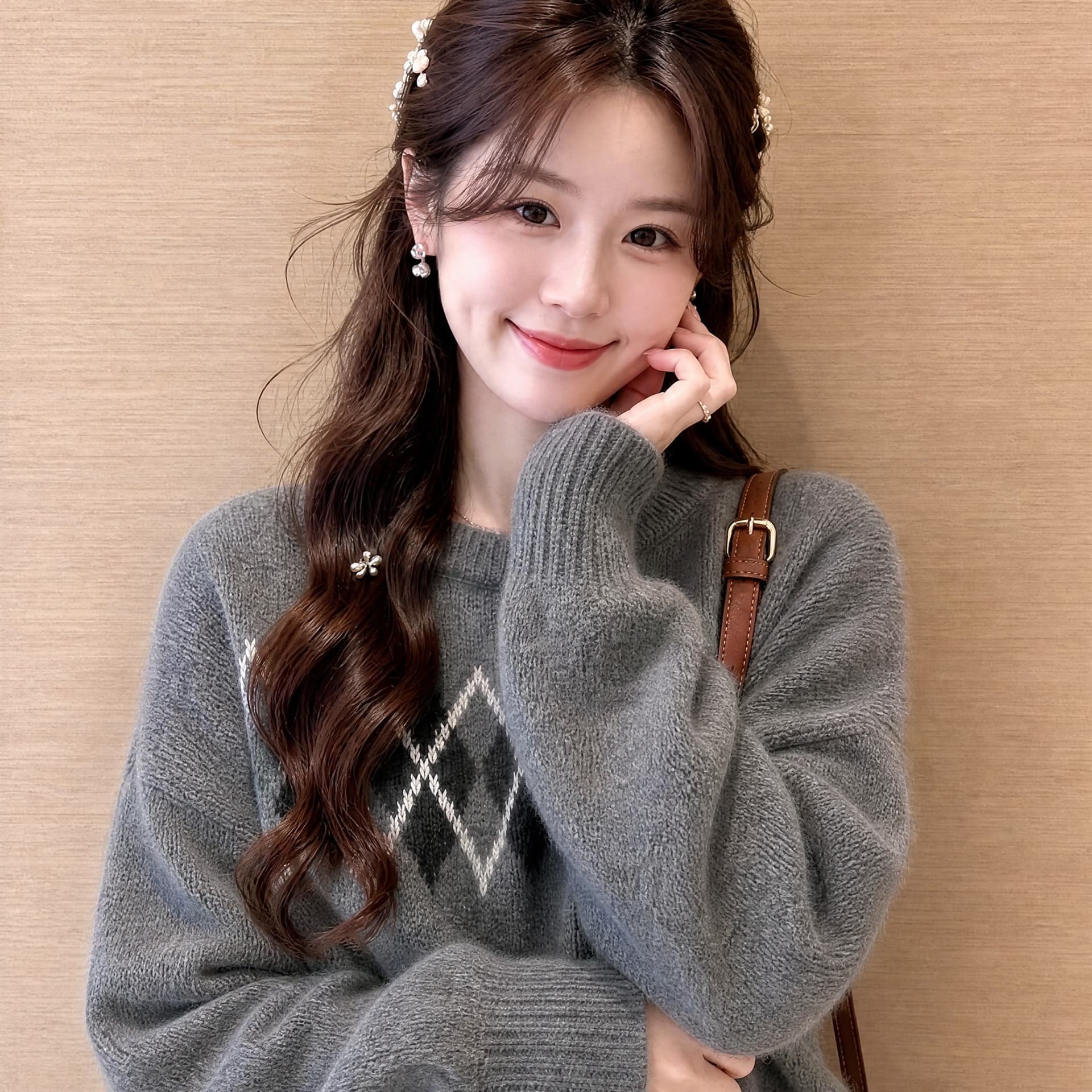 새로운 링 그리드 라운드 넥 풀오버 스웨터 여자 가을 겨울 디자인 센스 느긋한 니트 만나는 맨위 가을 이미지 5