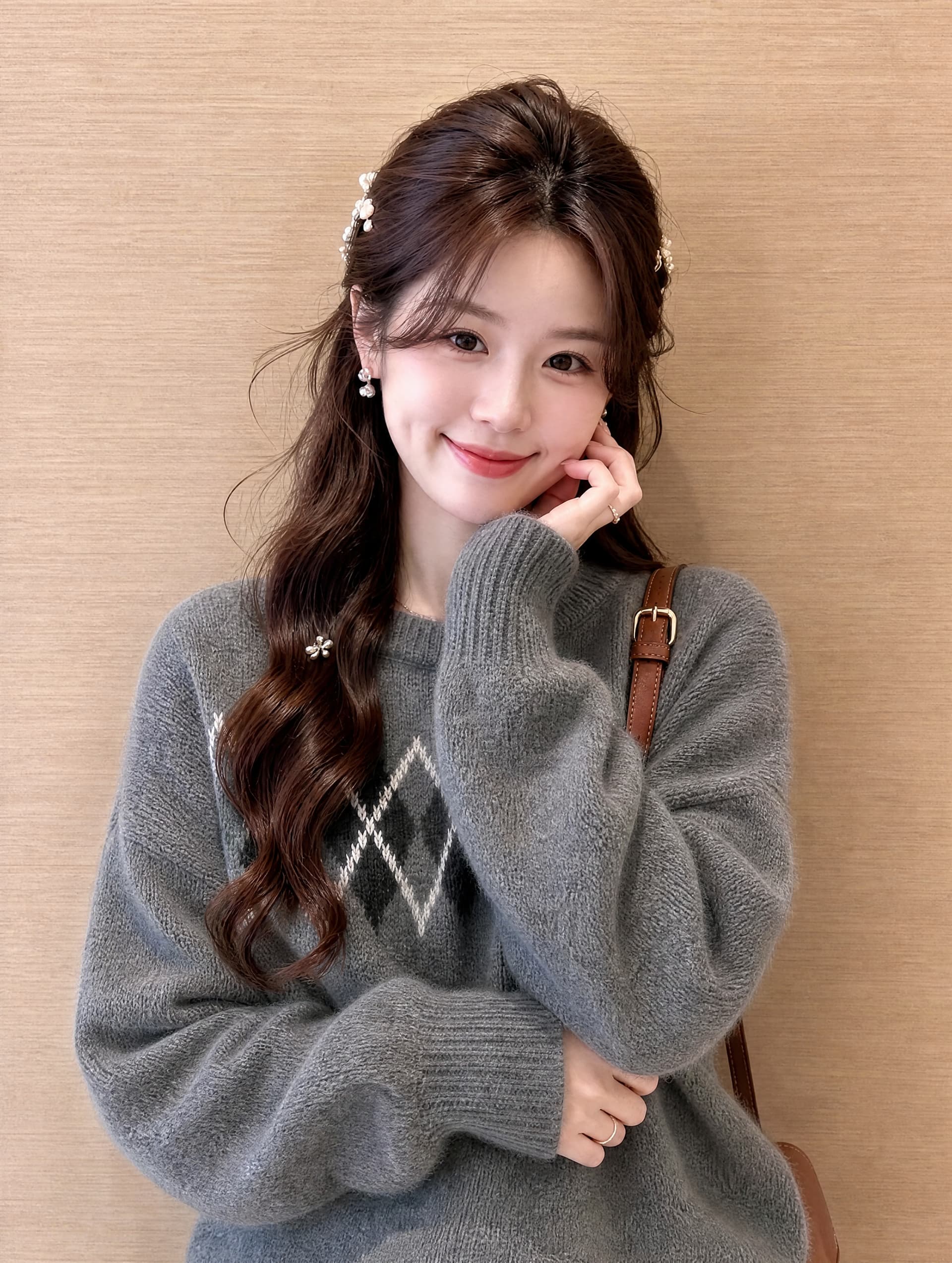 새로운 링 그리드 라운드 넥 풀오버 스웨터 여자 가을 겨울 디자인 센스 느긋한 니트 만나는 맨위 가을 상세 이미지 3