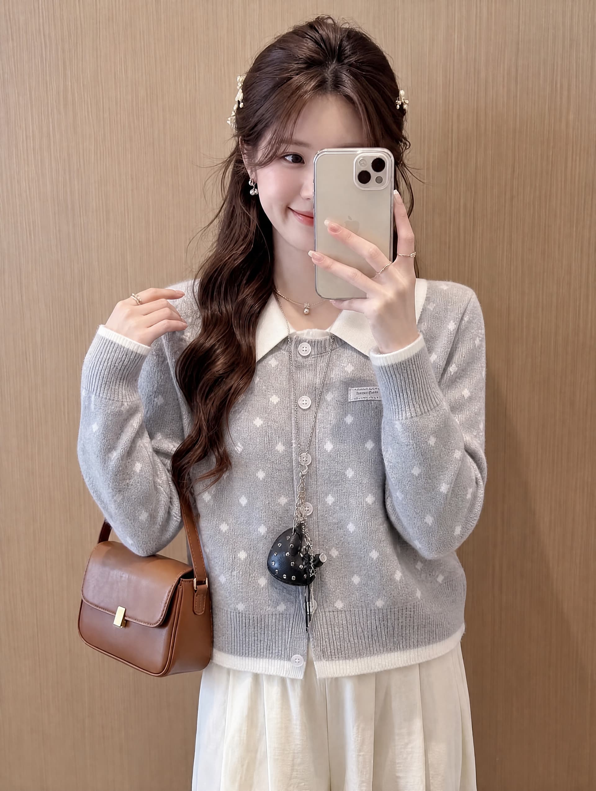 아메리칸 긍정적 인 어깨 POLO 칼라 페이크 레이어드 스웨터 오픈 가디건 여성 코트 가을 겨울 몸매 가꾸기 슬림해 보이는 니트 스웨터 맨위 상세 이미지 5