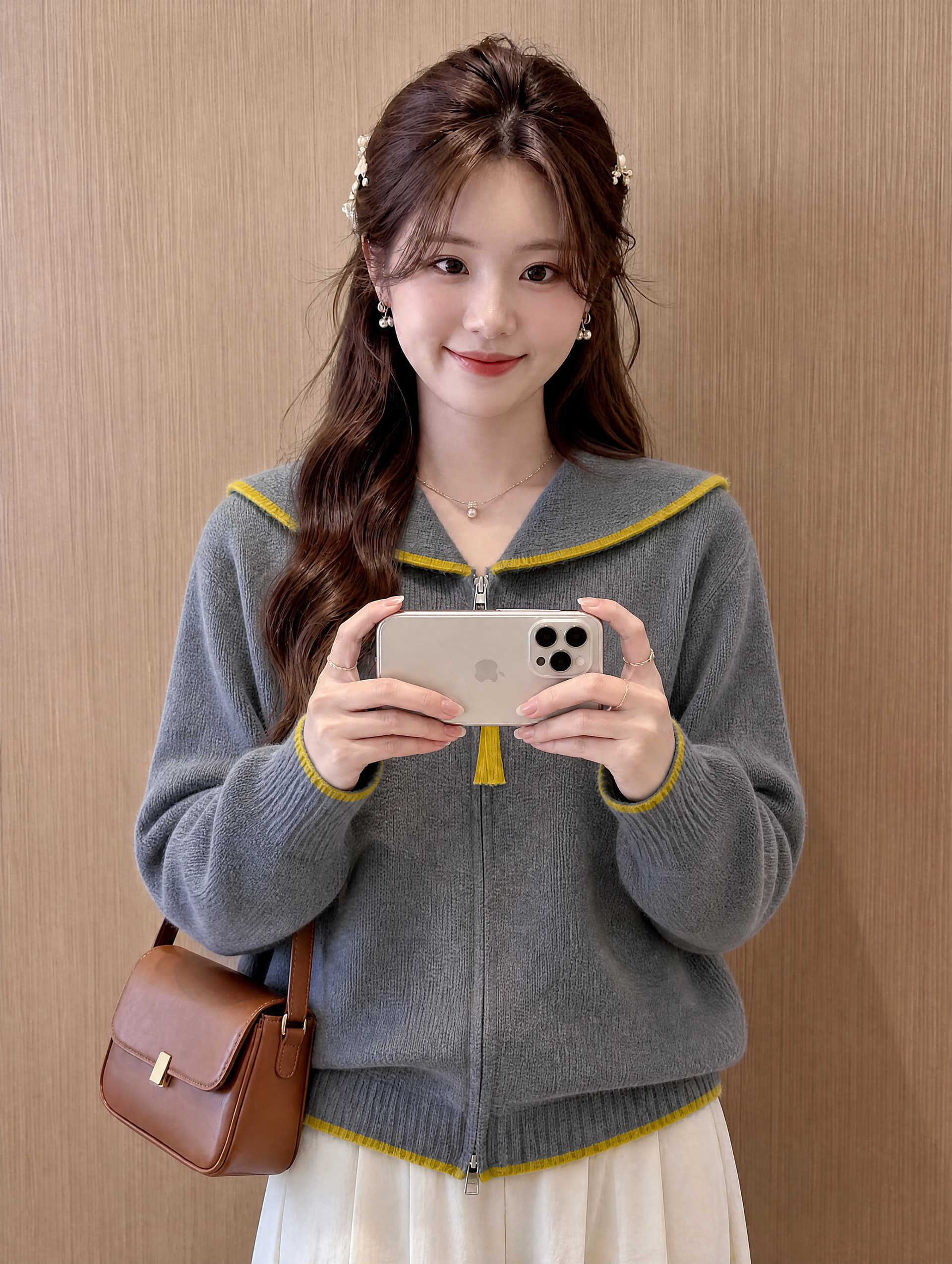 해군 베이비 칼라 가을 새로운 한 부서 패치워크 색상 루즈핏 슬림해 보이는 보온 부드러운 찹쌀 당겨서 달구다 오픈 가디건 스웨터 여자 재킷 상세 이미지 6