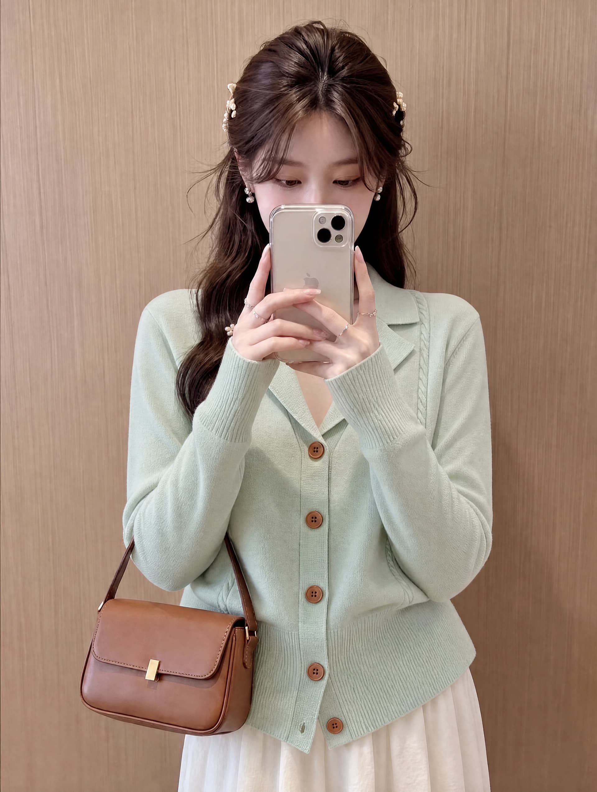 녹색 정장 칼라 니트 오픈 가디건 여성 2026 봄 가을 새로운 고급 센스 몸매 가꾸기 허리 수축 인사이드 가져 가라. 만나는 맨위 이미지 4