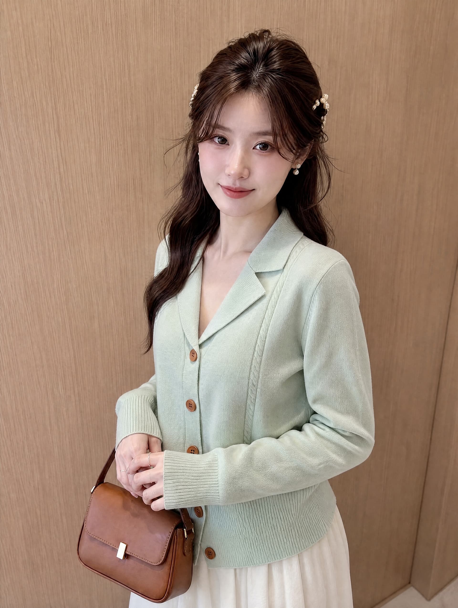 녹색 정장 칼라 니트 오픈 가디건 여성 2026 봄 가을 새로운 고급 센스 몸매 가꾸기 허리 수축 인사이드 가져 가라. 만나는 맨위 상세 이미지 2