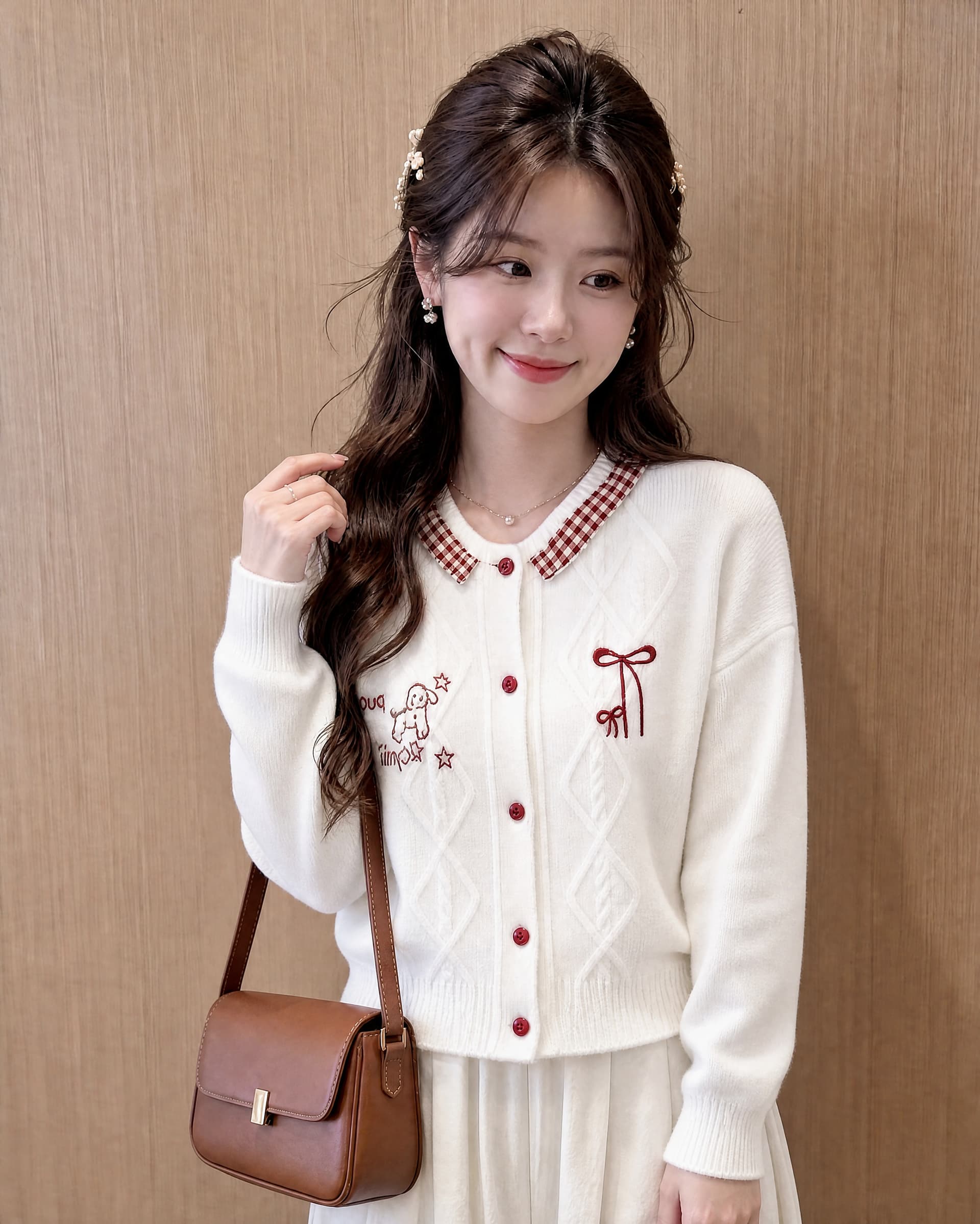 한 부서 달콤함 자수 나비 매듭 스웨터 오픈 가디건 여성 가을 겨울 신년 분위기 센스 작은 키 빨간색 니트 재킷 이미지 4