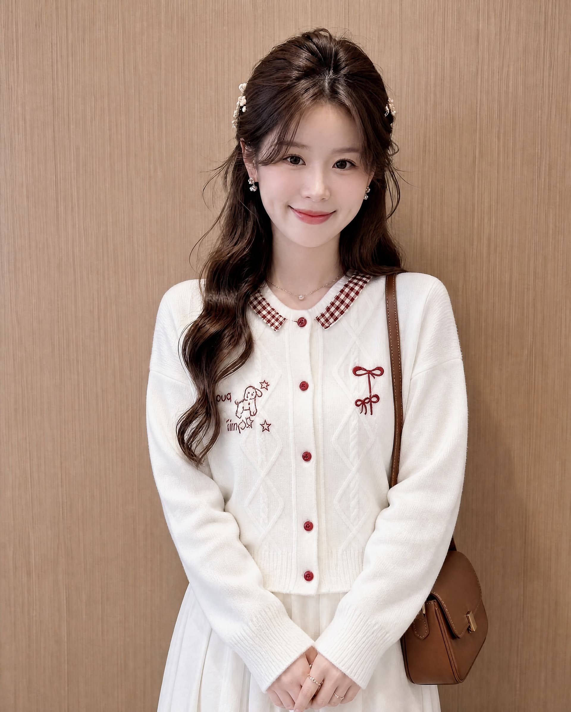 한 부서 달콤함 자수 나비 매듭 스웨터 오픈 가디건 여성 가을 겨울 신년 분위기 센스 작은 키 빨간색 니트 재킷 상세 이미지 2