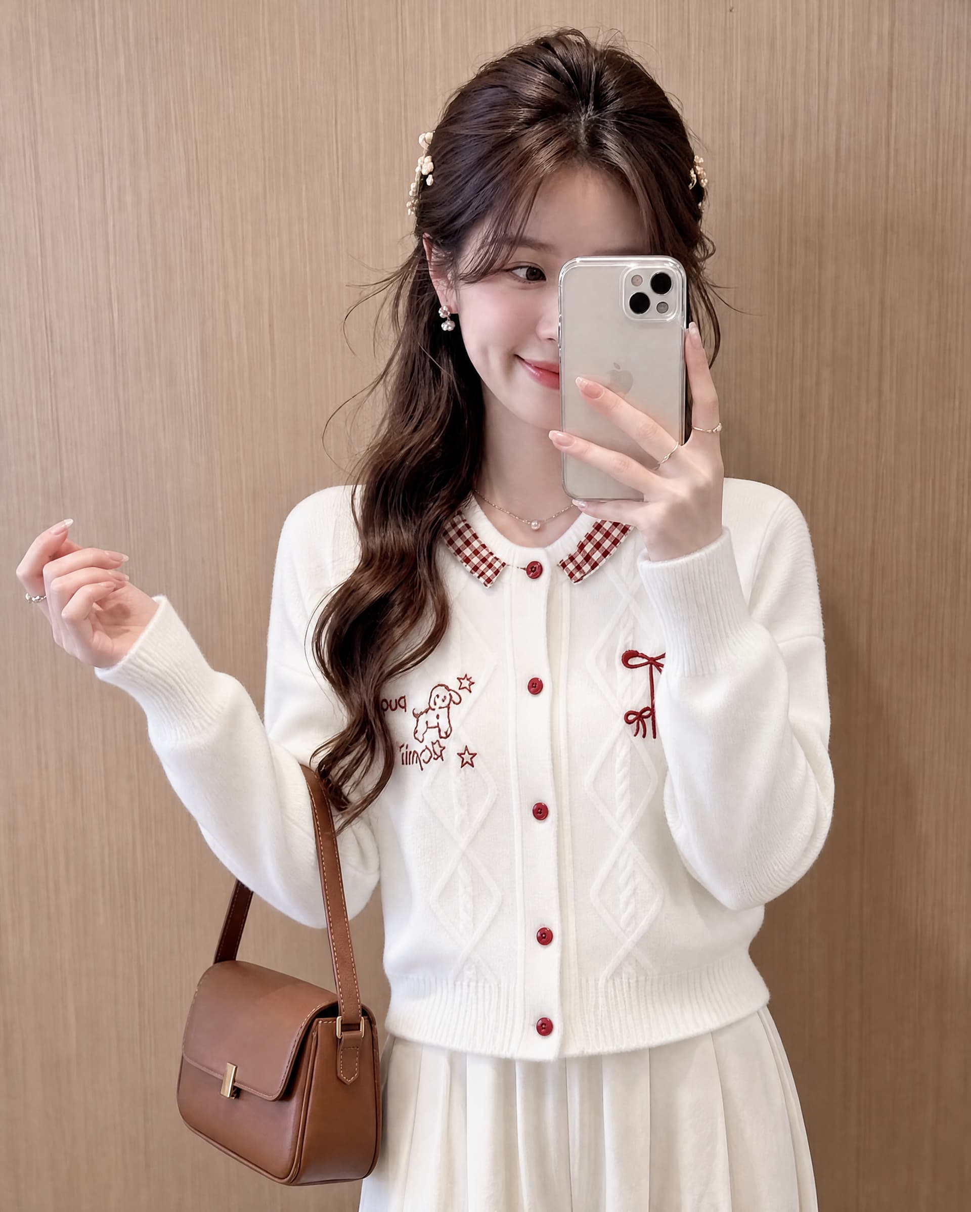 한 부서 달콤함 자수 나비 매듭 스웨터 오픈 가디건 여성 가을 겨울 신년 분위기 센스 작은 키 빨간색 니트 재킷 상세 이미지 6