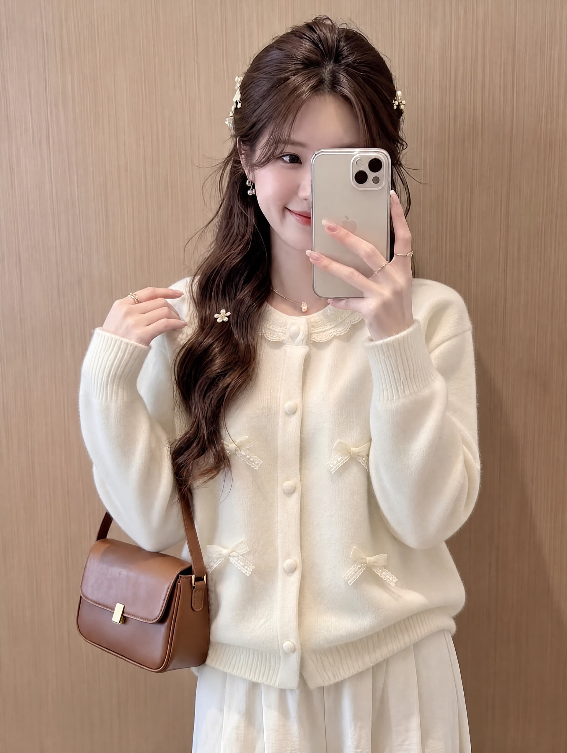 한 부서 달콤한 스타일 나비 매듭 니트 오픈 가디건 여성 부드러운 바람 소녀 레이스 칼라 재킷 디자인 센스 인사이드 잡아라. 의류 상세 이미지 6