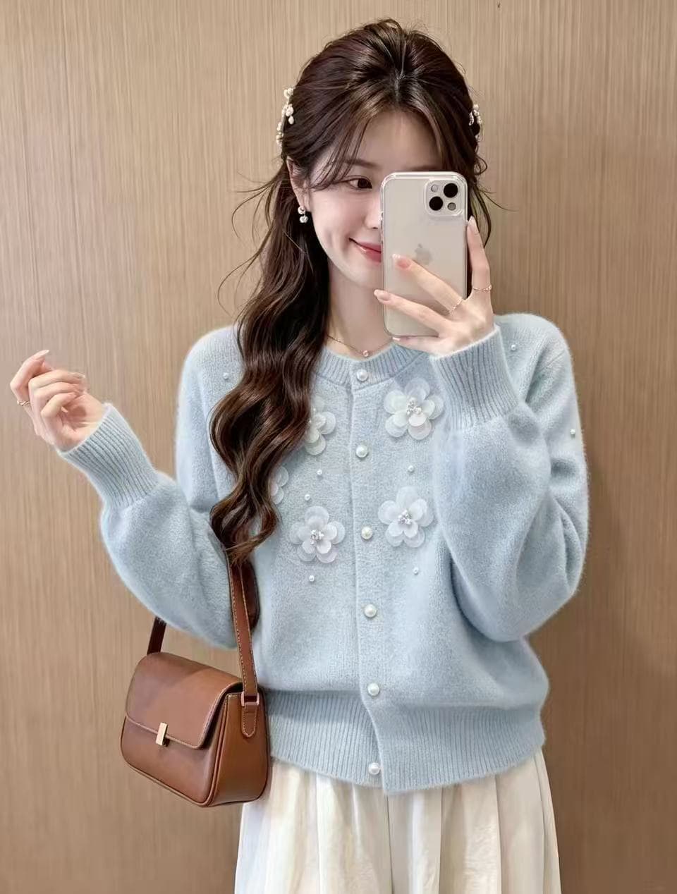 프랑스식 우아함 아름다운 무거운 작업 비즈 박기 3 차원 꽃 스웨터 니트 오픈 가디건 여성 가을 섹션 아름다운 재킷 맨위 이미지 3