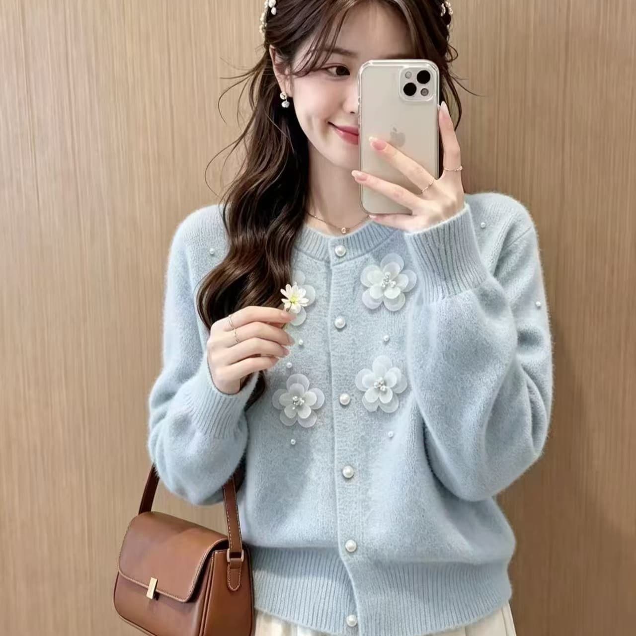 프랑스식 우아함 아름다운 무거운 작업 비즈 박기 3 차원 꽃 스웨터 니트 오픈 가디건 여성 가을 섹션 아름다운 재킷 맨위 이미지 5
