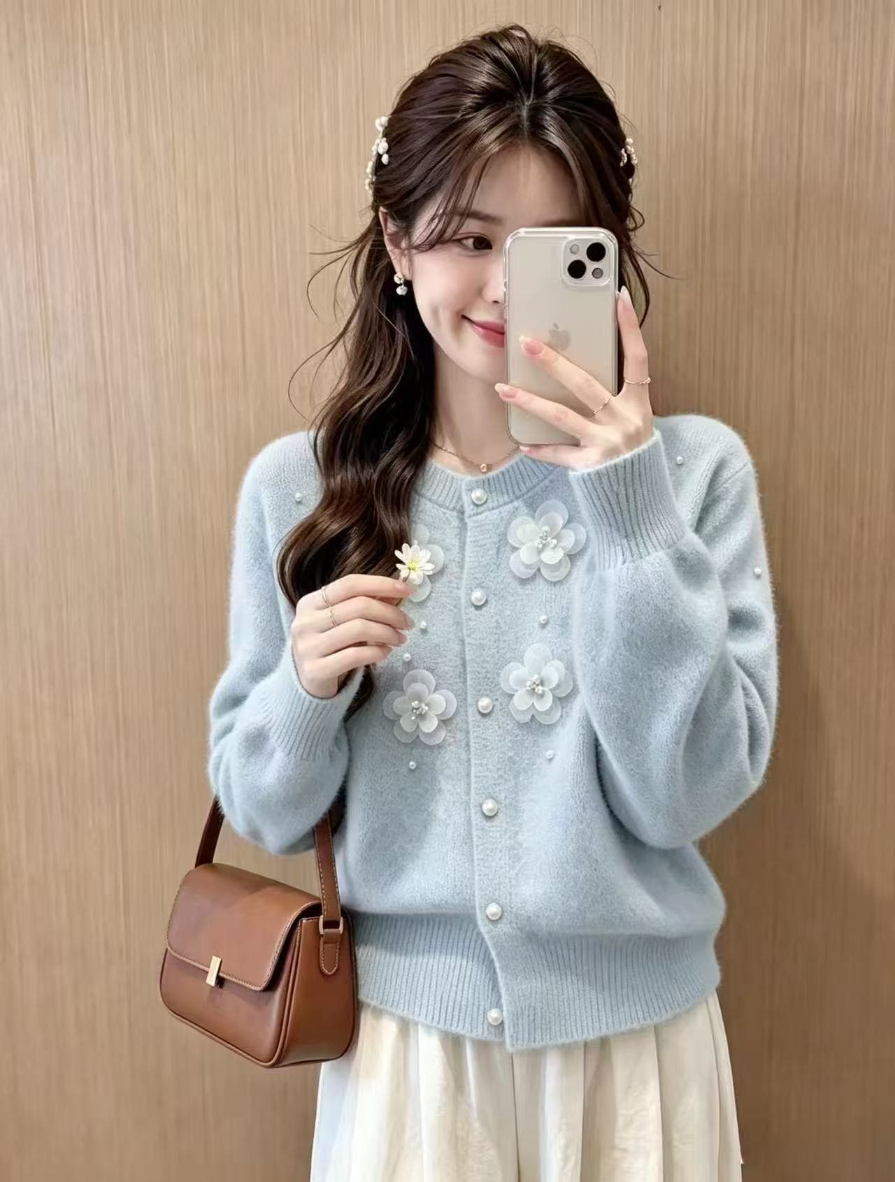 프랑스식 우아함 아름다운 무거운 작업 비즈 박기 3 차원 꽃 스웨터 니트 오픈 가디건 여성 가을 섹션 아름다운 재킷 맨위 상세 이미지 1