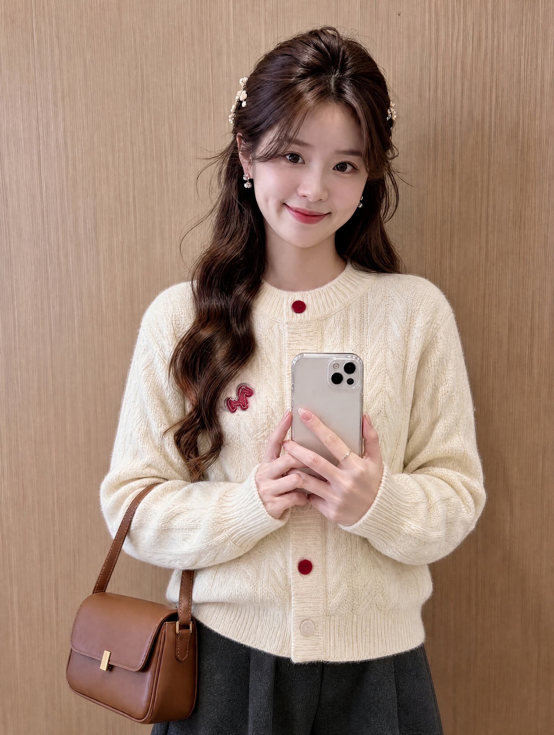 부드러운 라운드 넥 꽈배기 작은 말 배색 단추 니트 오픈 가디건 겨울 새로운 한 부서 루즈핏 다용도 스웨터 코트 이미지 4
