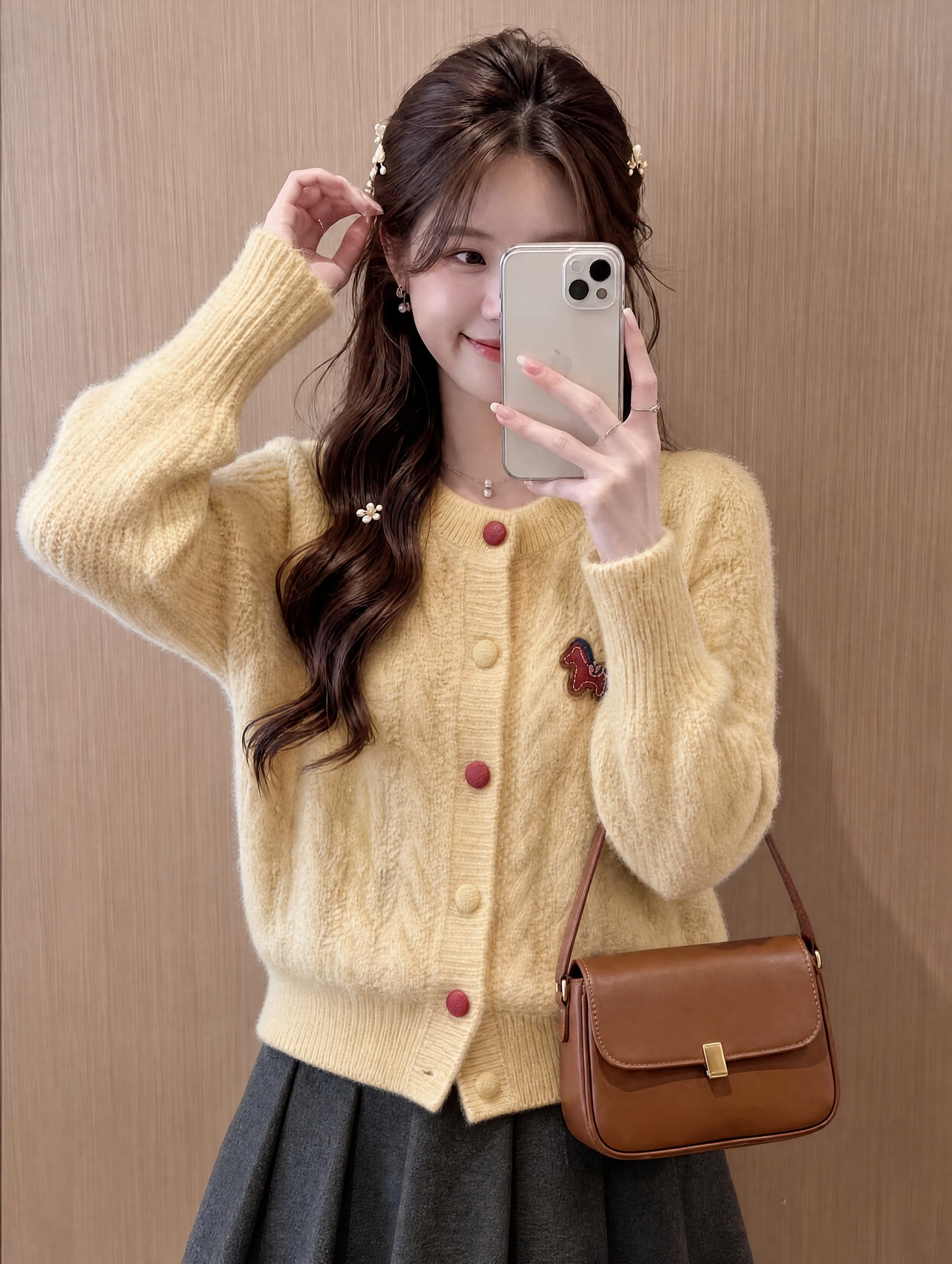 부드러운 라운드 넥 꽈배기 작은 말 배색 단추 니트 오픈 가디건 겨울 새로운 한 부서 루즈핏 다용도 스웨터 코트 상세 이미지 5