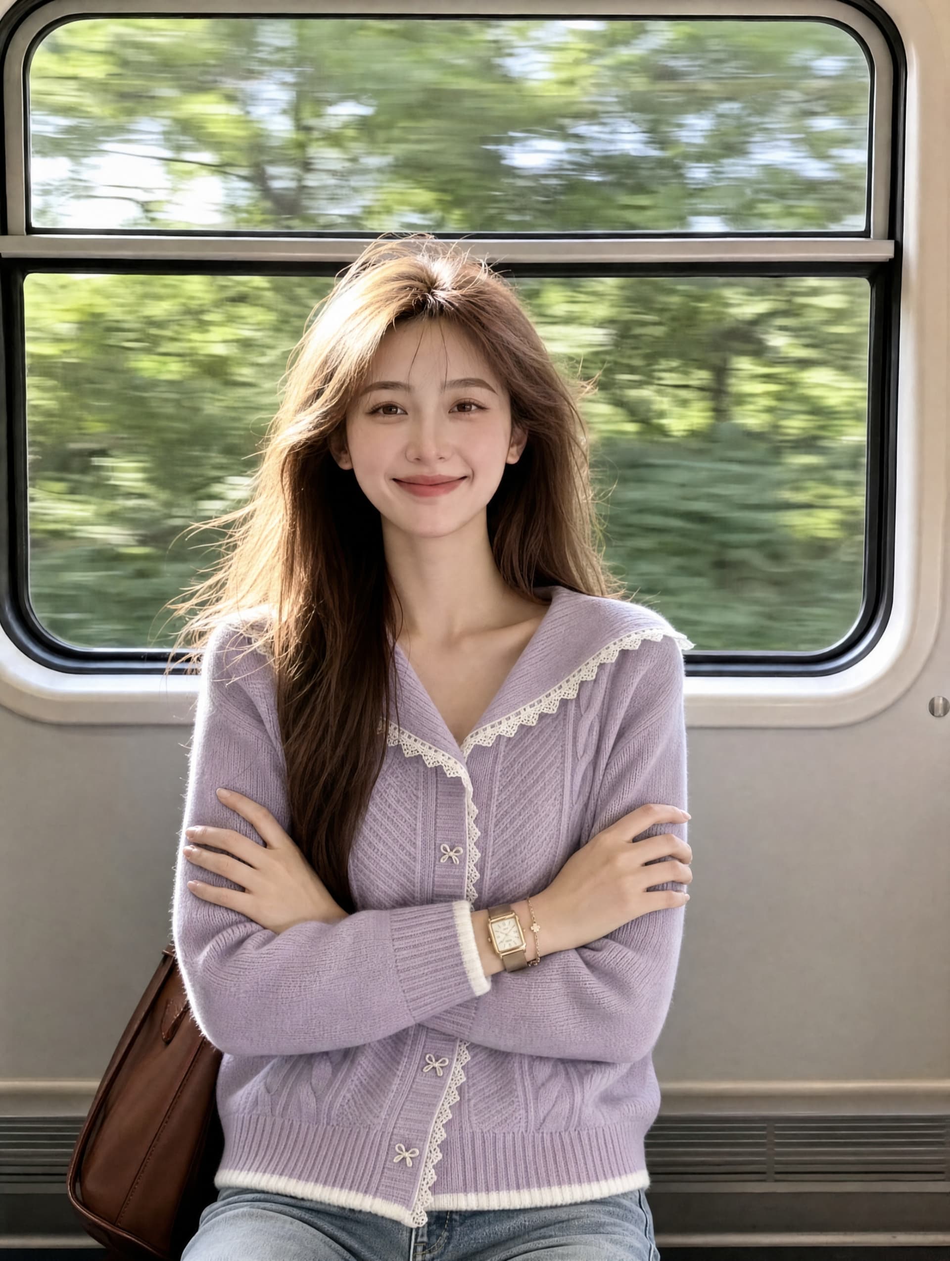 숙녀 바람 해군 칼라 레이스 조각 니트 오픈 가디건 여성 가을 겨울 2026 새로운 외국 가스 연령 감소 스웨터 코트 상세 이미지 1