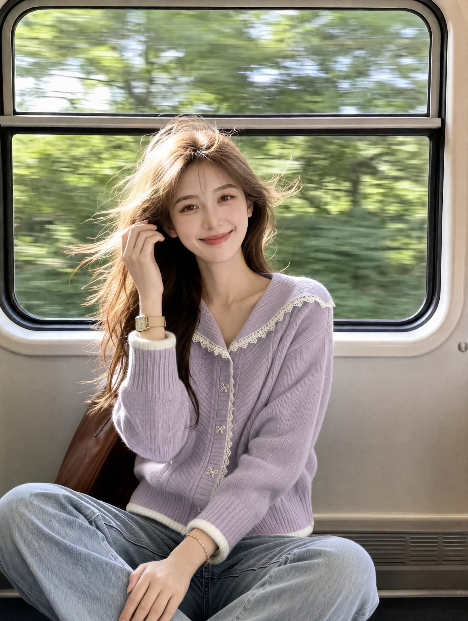 숙녀 바람 해군 칼라 레이스 조각 니트 오픈 가디건 여성 가을 겨울 2026 새로운 외국 가스 연령 감소 스웨터 코트 상세 이미지 3